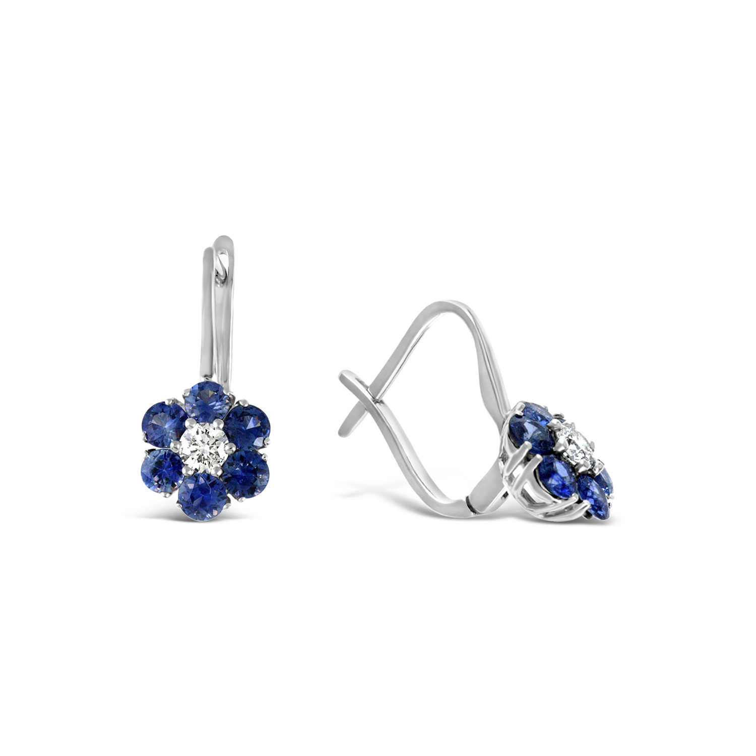 14Kw Sapphire & Diamond Floral Earrings  S=1.80Ct  D=.30Ct