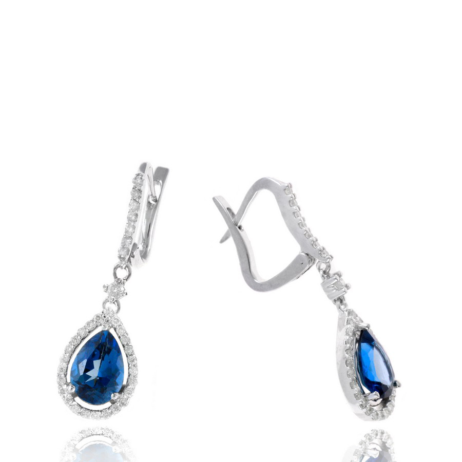14Kw P/S L. Blue Topaz & Diamond Dangle Earrings  Bt=2.30Ct  D=.41Ct