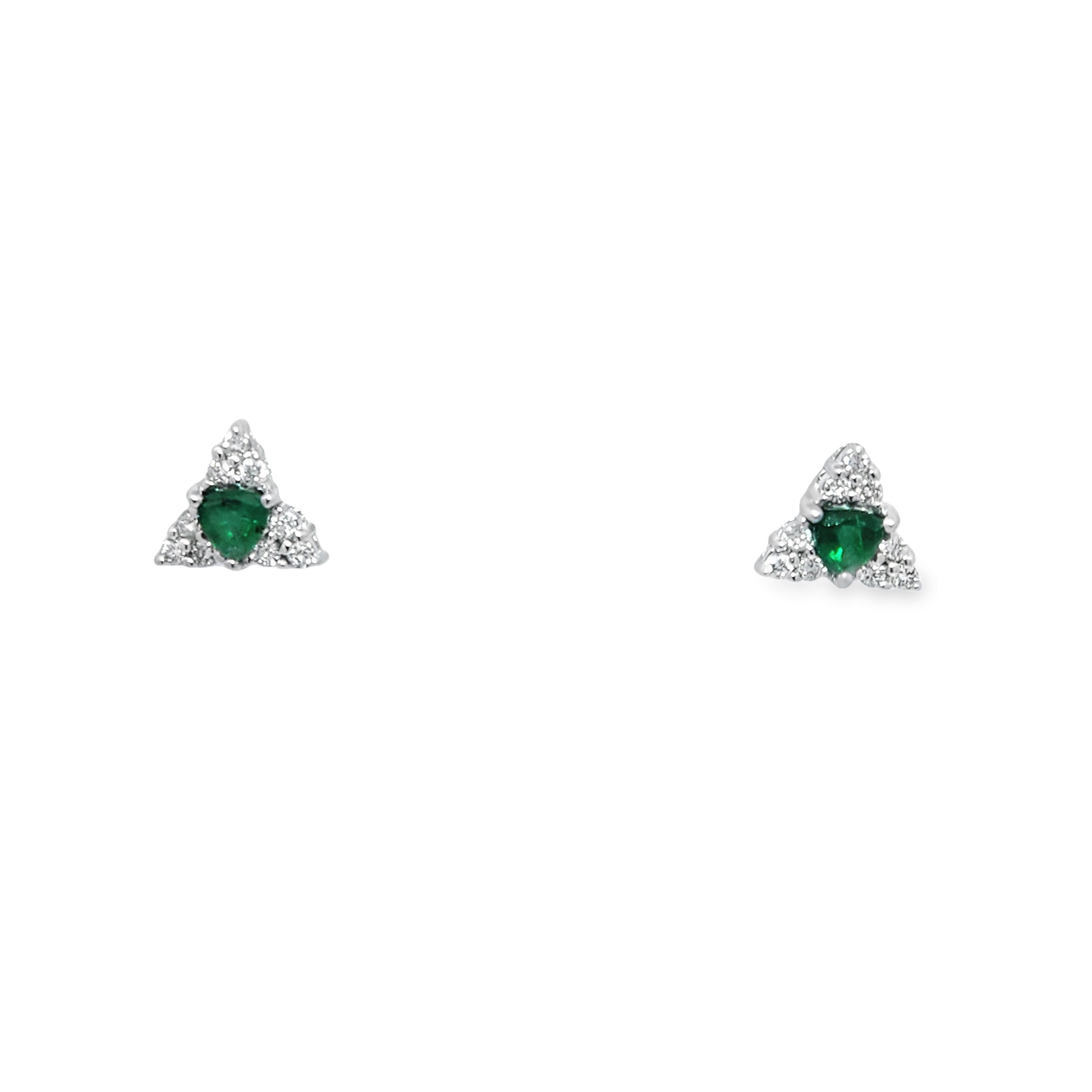 14Kw Trillion Cut Emerald/Dia Stud Earrings; .27Cttw Dia/.50Cttw E