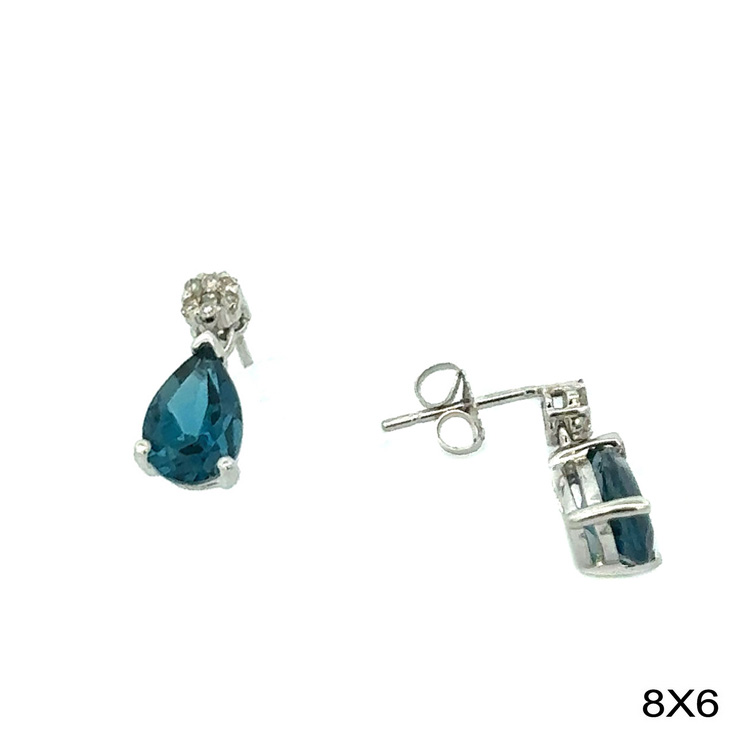 14Kw Blue Topaz & Diamond Earrings  2Bt=2.30Ct  D=.12Ct