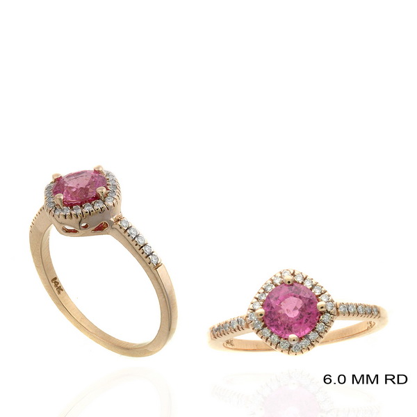 14Kr Cush. Pink Sapphire & Diamond Halo Style Ring  Ps=1Ct  D=.15Ct