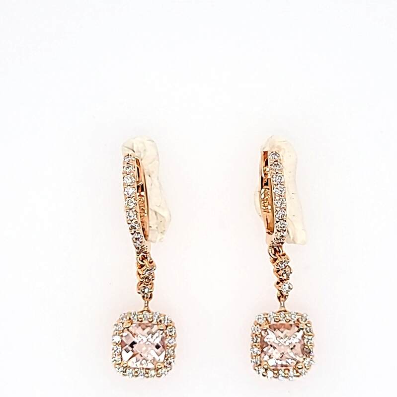 14Kr Morganite & Diamond Dangle Earrings  Mo=1.90Ct  D=.70Ct