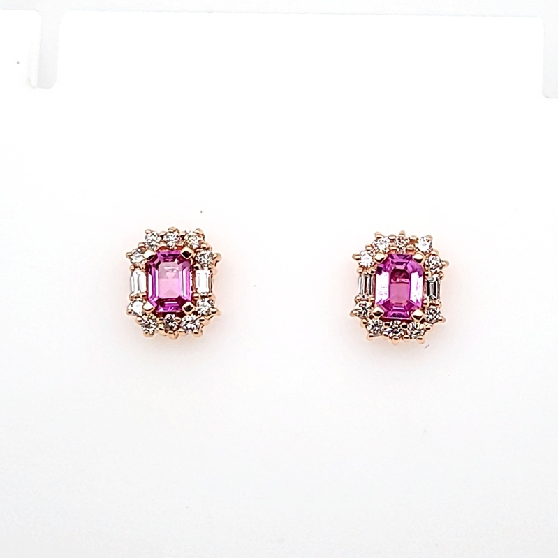 14Kr Pink Sapphire & Diamond Earrings  Ps=2.3Ct  D=.84Ct