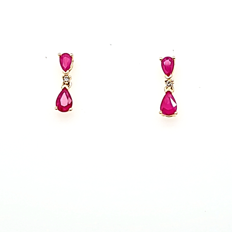 14Ky Ruby & Diamond Earrings R=1.60Ct D=.04Ct