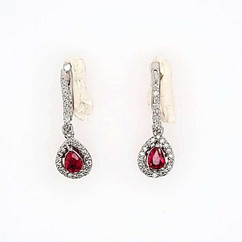 14Kw P/S Ruby & Diamond Dangle Earrings  R=1Ct  D=.46Ct
