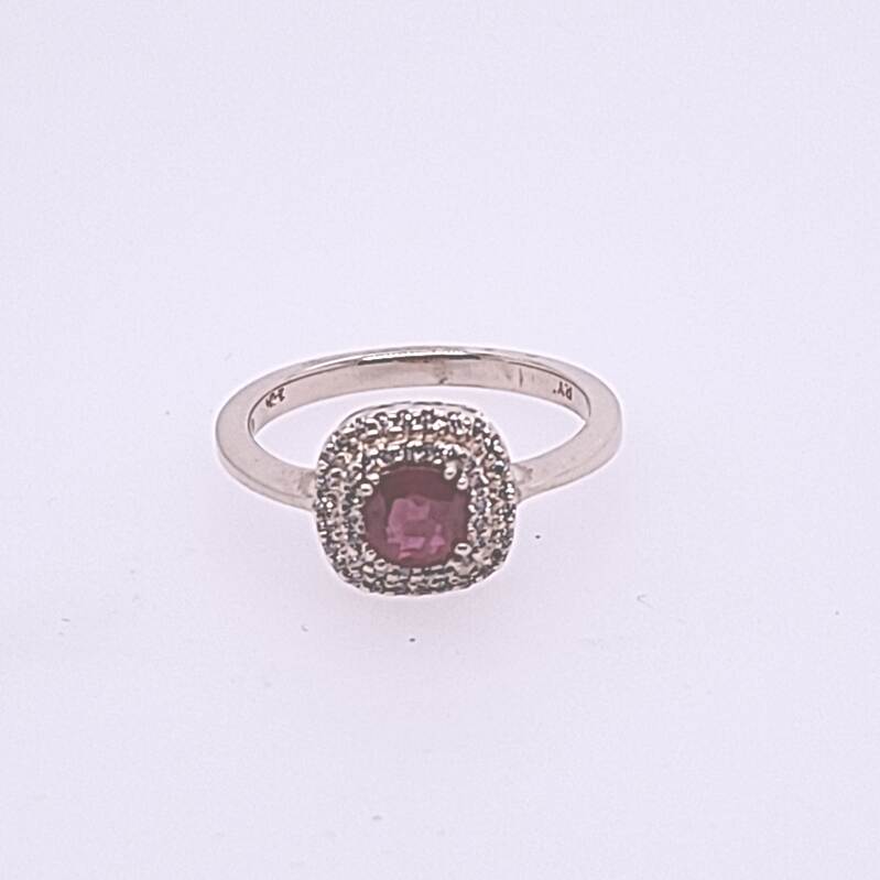 14Ky Ruby & Diamond Dbl Halo Ring  R=.60Ct D=.13Ct