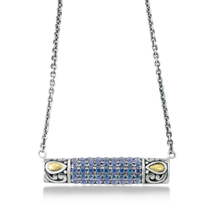Ss/18K Pave Birthstone Necklace - Blue Sapphire