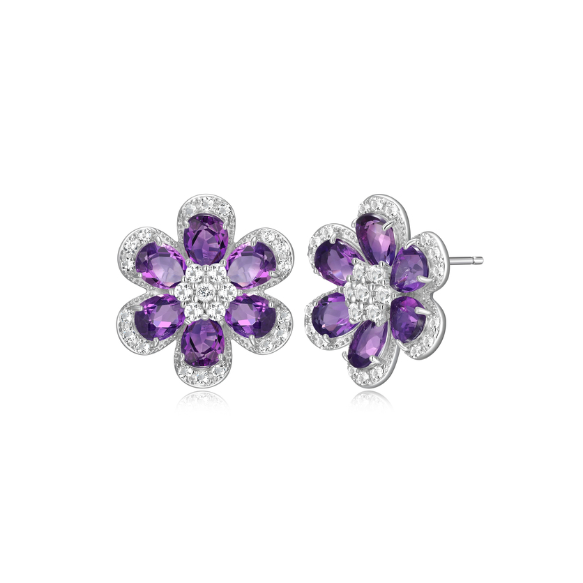 SS Amethyst Flower Pendant with Chain