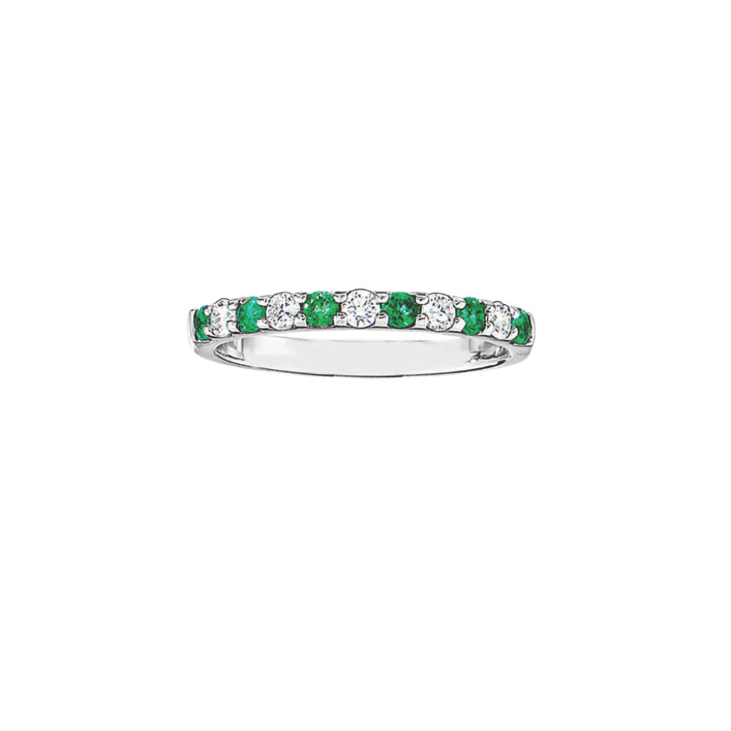 14Kw 11 Stone .25Cttw Emerald & Diamond Shared Prong Band