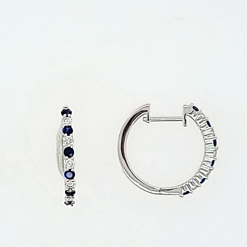 14Kw 22 Stone 1/2Cttw Sapphire & Diamond Hoops