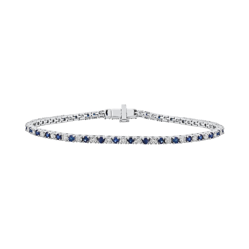 14Kw 5Cttw Sapphire & Diamond Box Link Tennis Bracelet