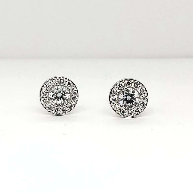 Lab Grown - 14Kw 1Cttw Diamond Halo Stud Earrings H/I Vs