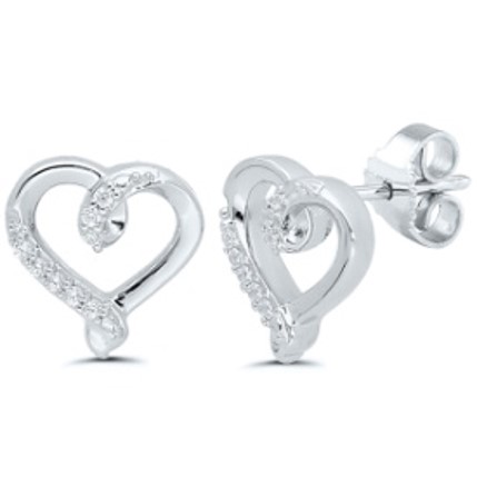 Ss Heart Earrings W/.05Cttw Diamond Accents