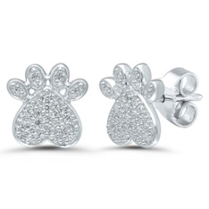 Ss Diamond Accented Dog Paw Earrings