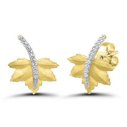 10Ky Diamond Accented Leaf Earrings