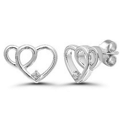 10Kw Heart Earrings W/Diamond Accents