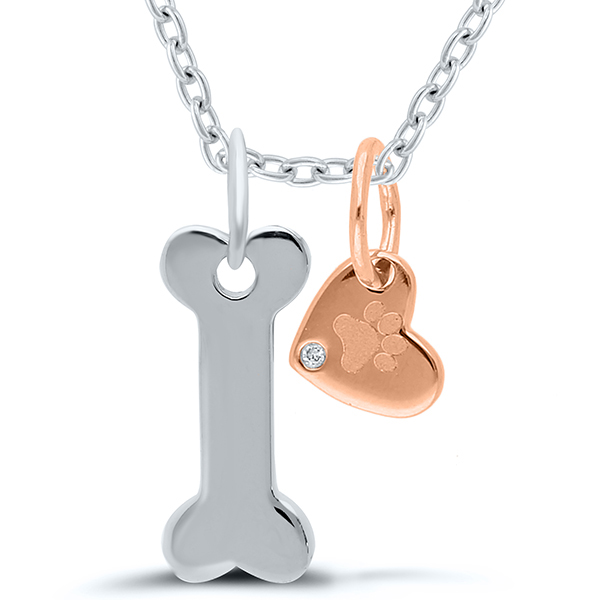 SS/10kr Dog bone/Heart Charms Pendant