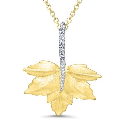 10Ky Diamond Accented Leaf Pendant W/Chain