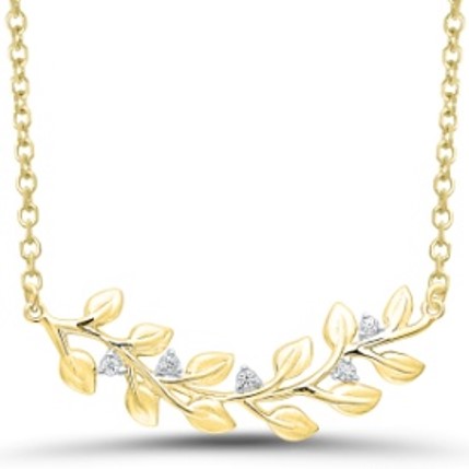 10Ky Leaf Bar Necklace W/Diamond Accents