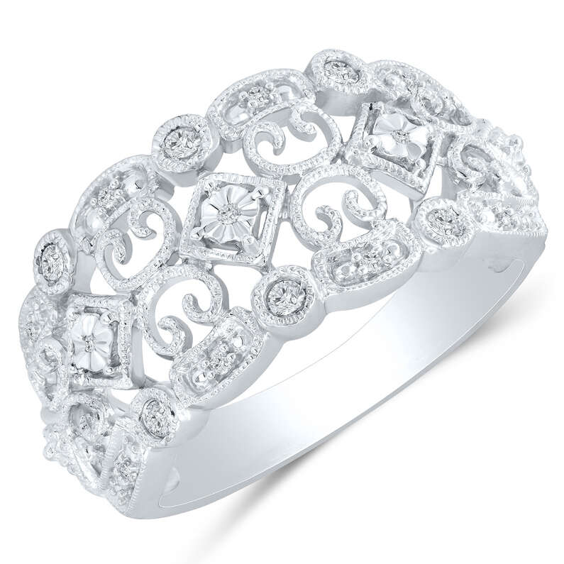 Ss .12ctw Diamond Fashion Filigree Band