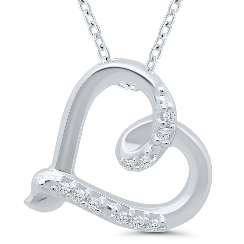 SS Heart Pendant with Diamond Accents .03Cttw 18