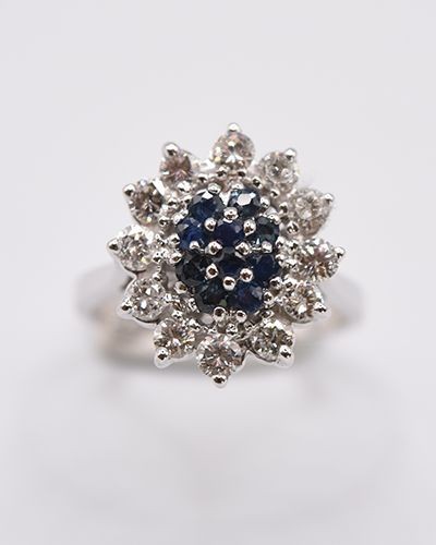 14K White Gold Estate Sapphire & Diamond Ring