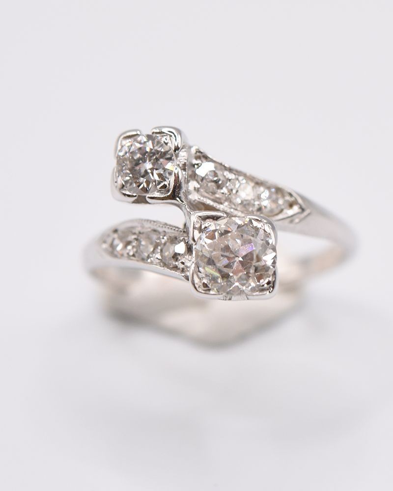 14KT Yellow Gold .75 CTW Euro Cut Diamond Bypass Ring