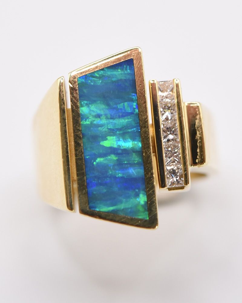 18K Estate Gold Opal & Diamond Free Form Ring.