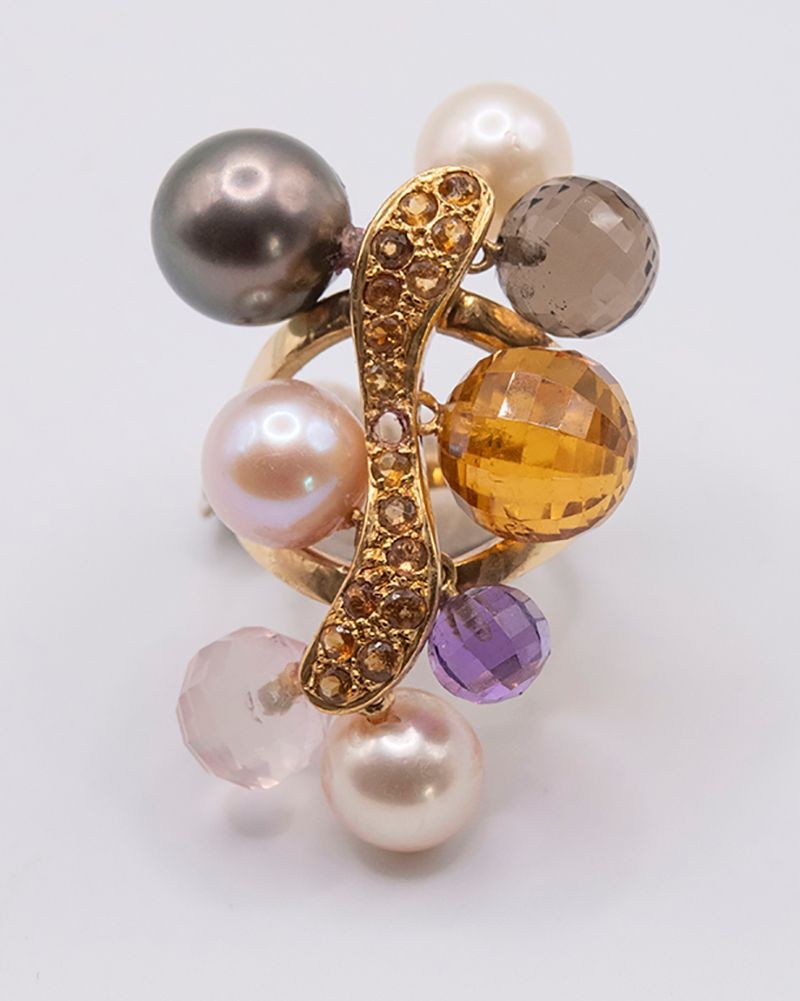 18K Yellow Gold Multi-Gem Estate Ring