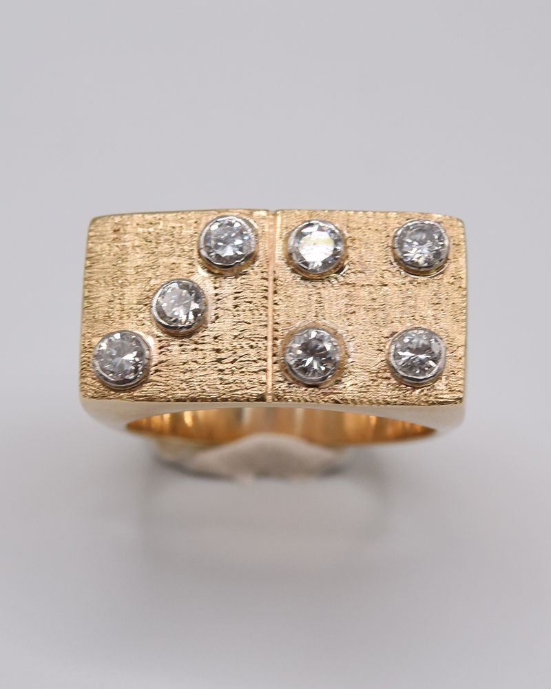 Mens 14K Yellow Gold Estate .90ct Diamond Dice Ring