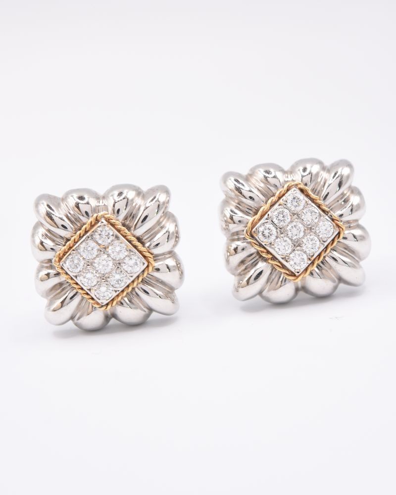 Estate 14kt White Gold Pave Diamond Square Earrings.