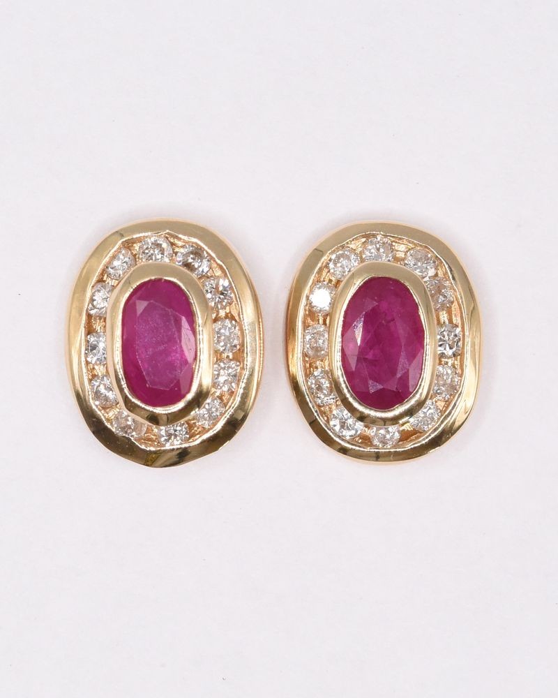 Estate 14k Oval Ruby and Diamond Earrings.