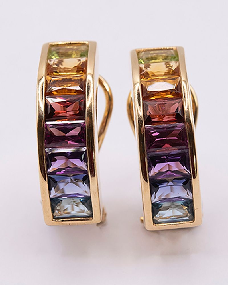 18K Gold Estate Rainbow Hoop Earrings
