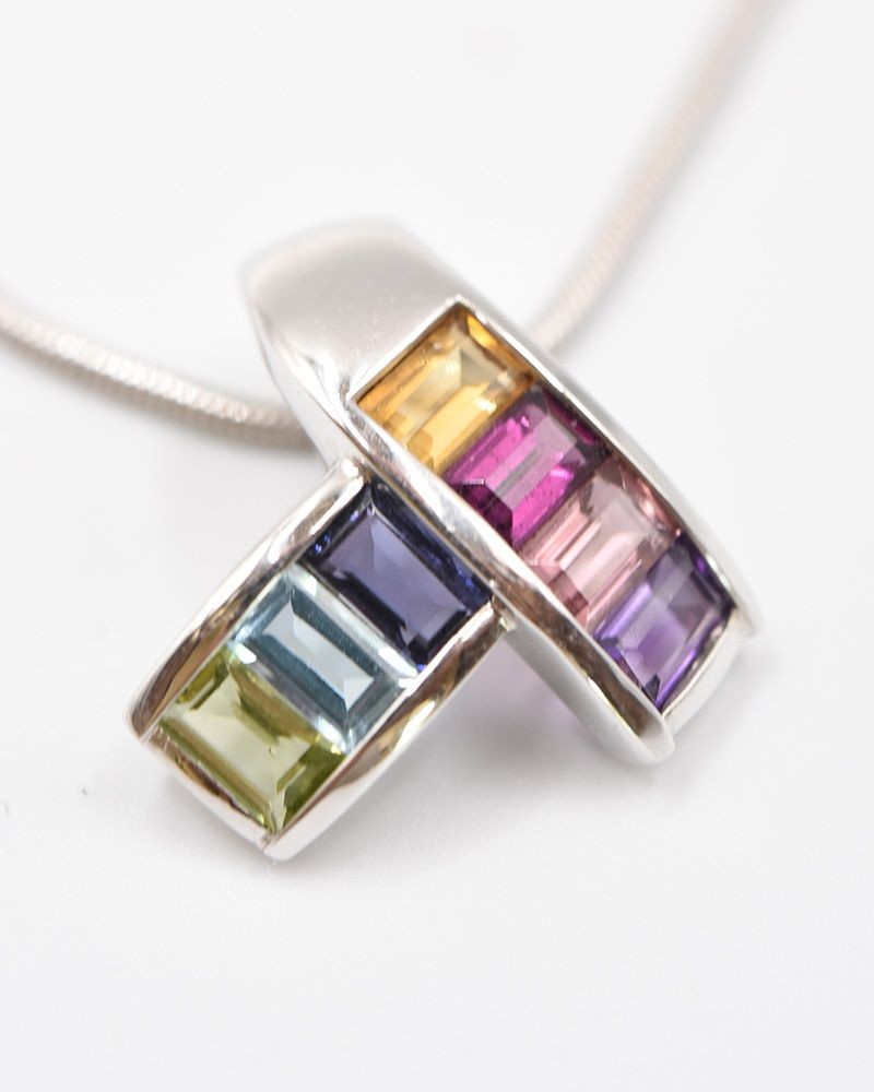 14K White Gold Estate Multi-Gemstone Slide