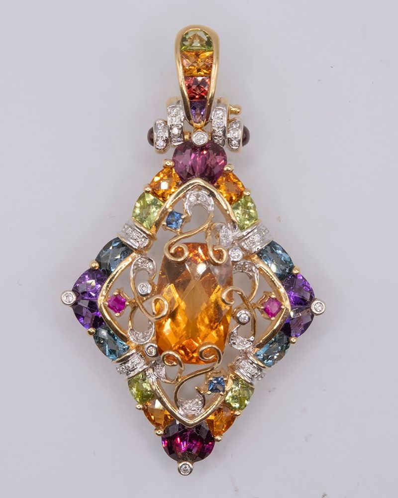 Estate 18K Multi-Gemstone Estate Pendant.