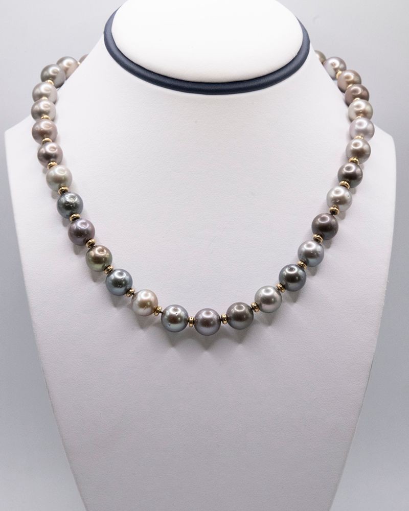 14K Gold Estate Black & Grey Pearl Necklace.