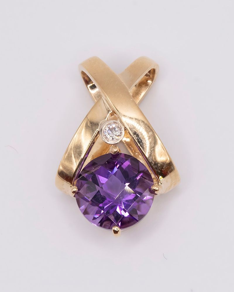 14k Gold Estate Amethyst & Diamond Slide