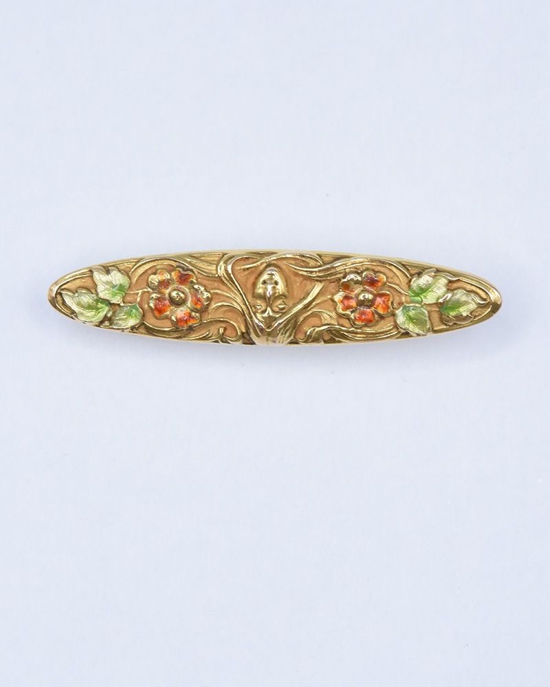 14k Yellow Gold Estate Floral Enamel Pin
