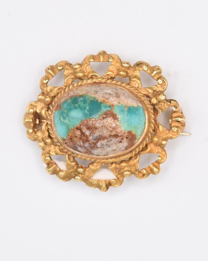  Estate 14k Gold Turquoise Pin