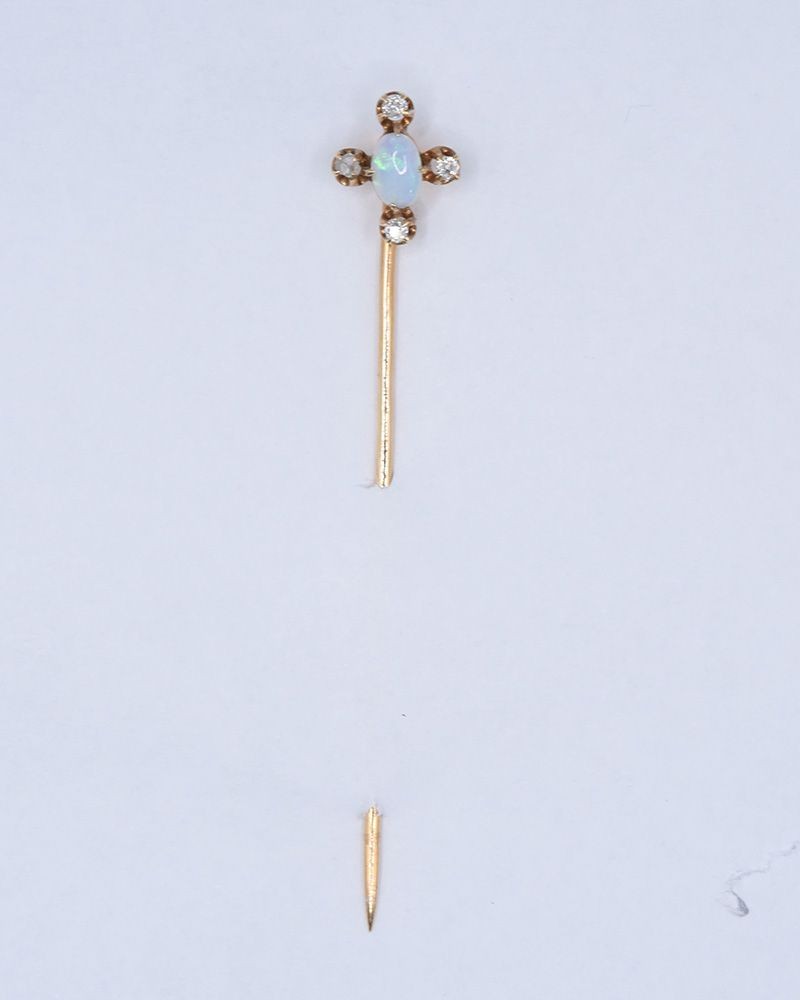14K Gold Estate Opal & Diamond Stick Pin