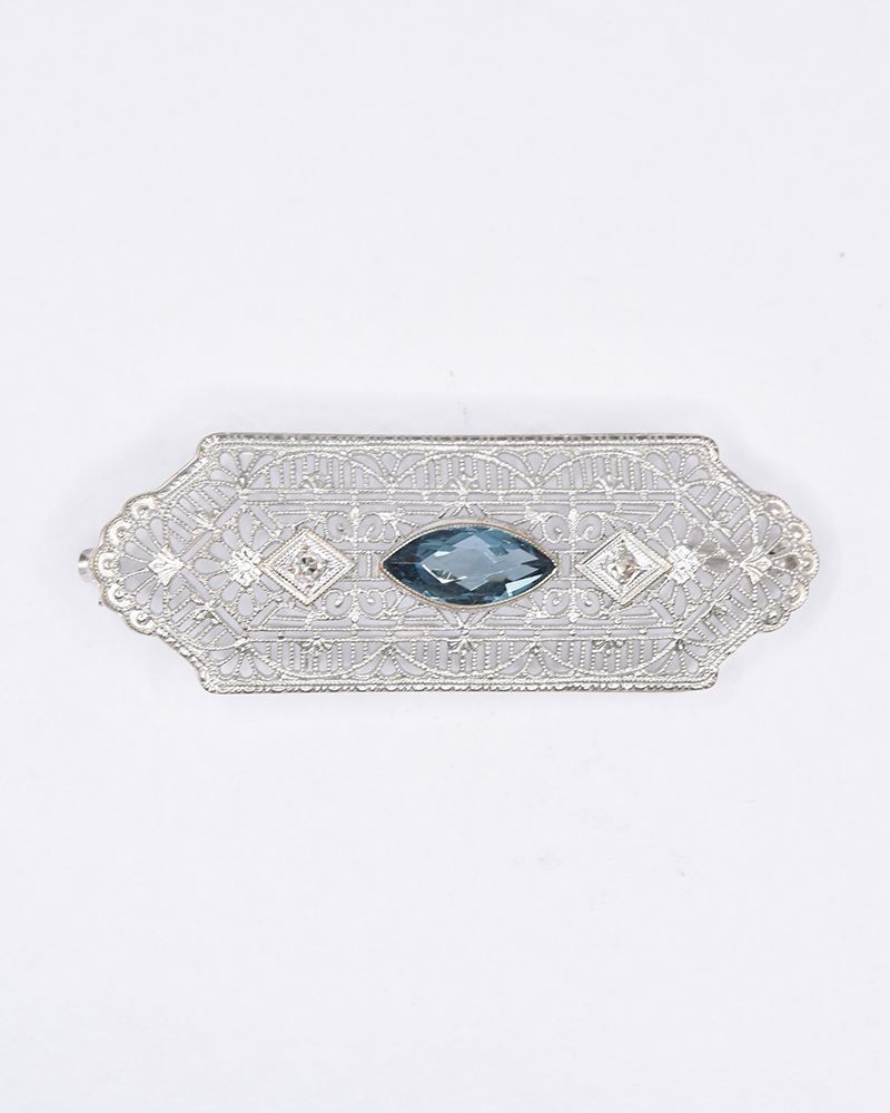 14K White Gold Estate Blue Topaz Pin