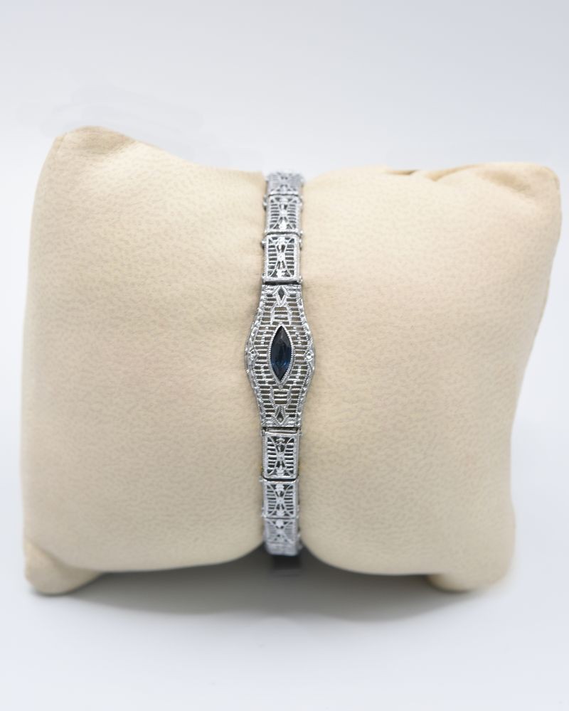 Estate14k White Gold Sapphire Filigree Bracelet.
