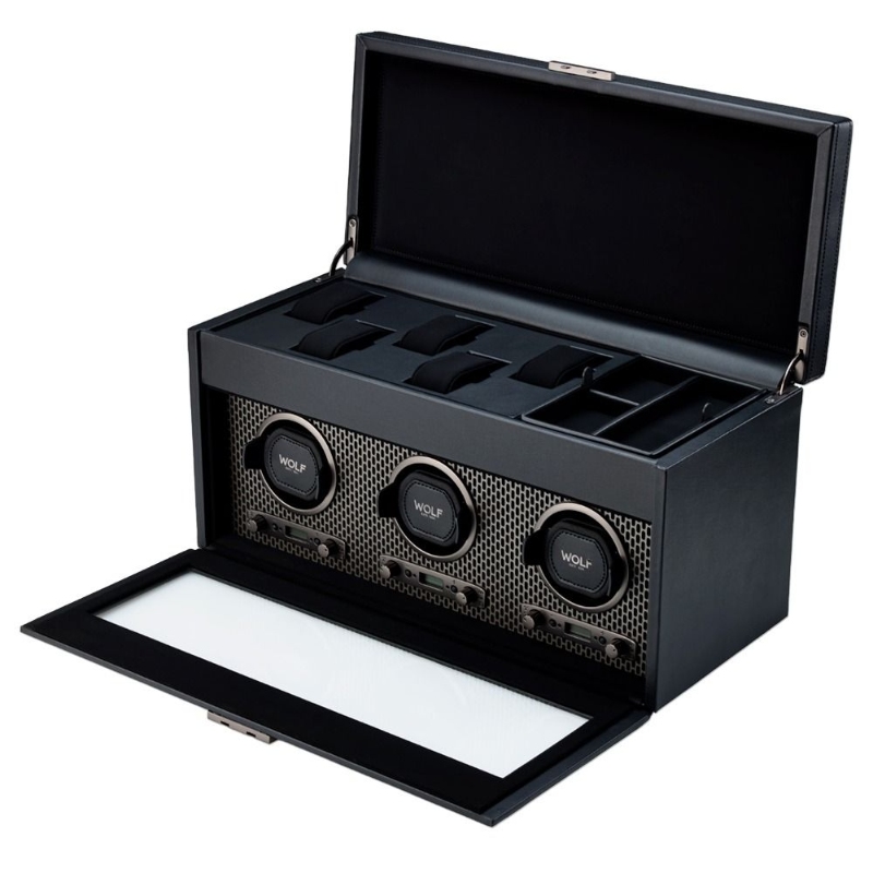 Axis Triple Watch Winder with Storage in Black