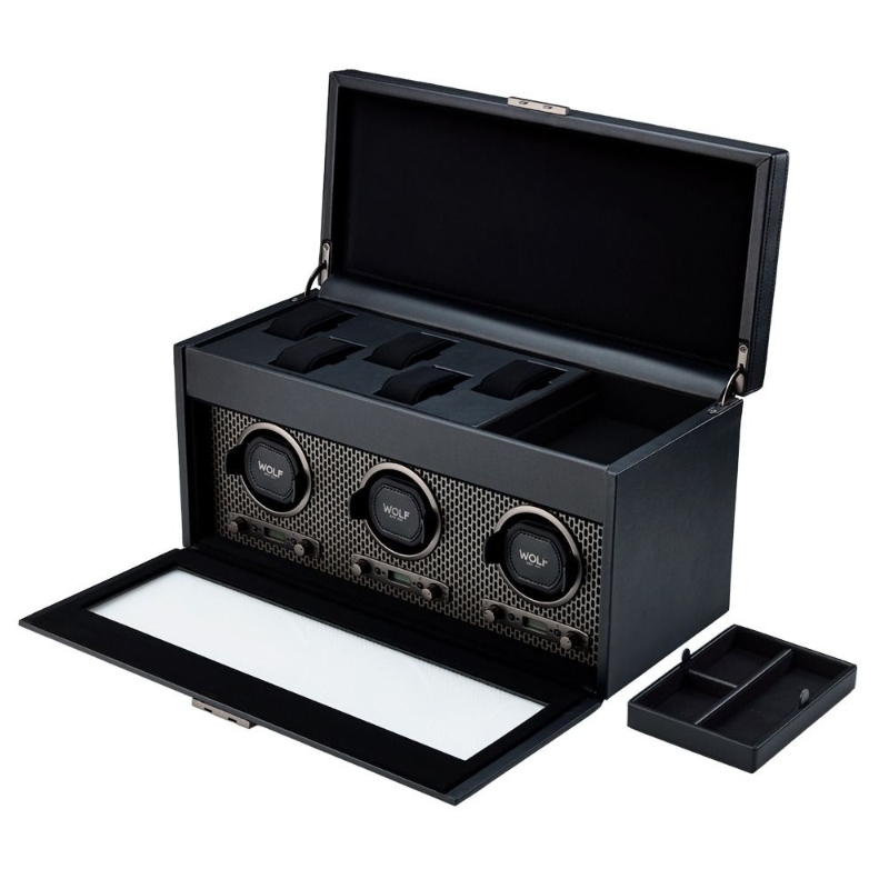 Axis Triple Watch Winder with Storage in Black