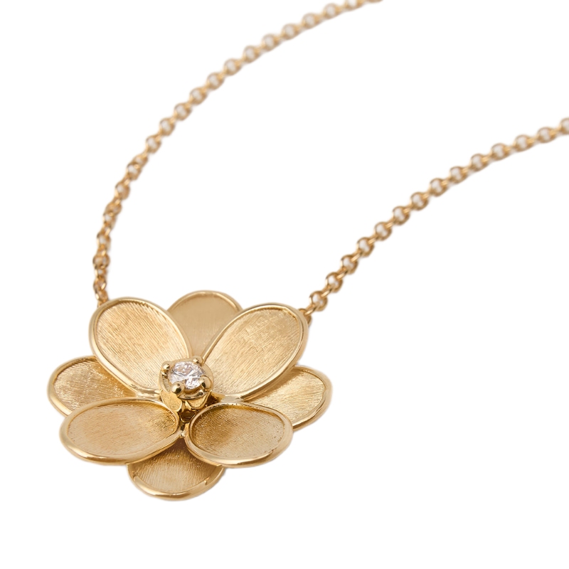 18K Yellow Gold Petali Flower Pendant with Diamonds