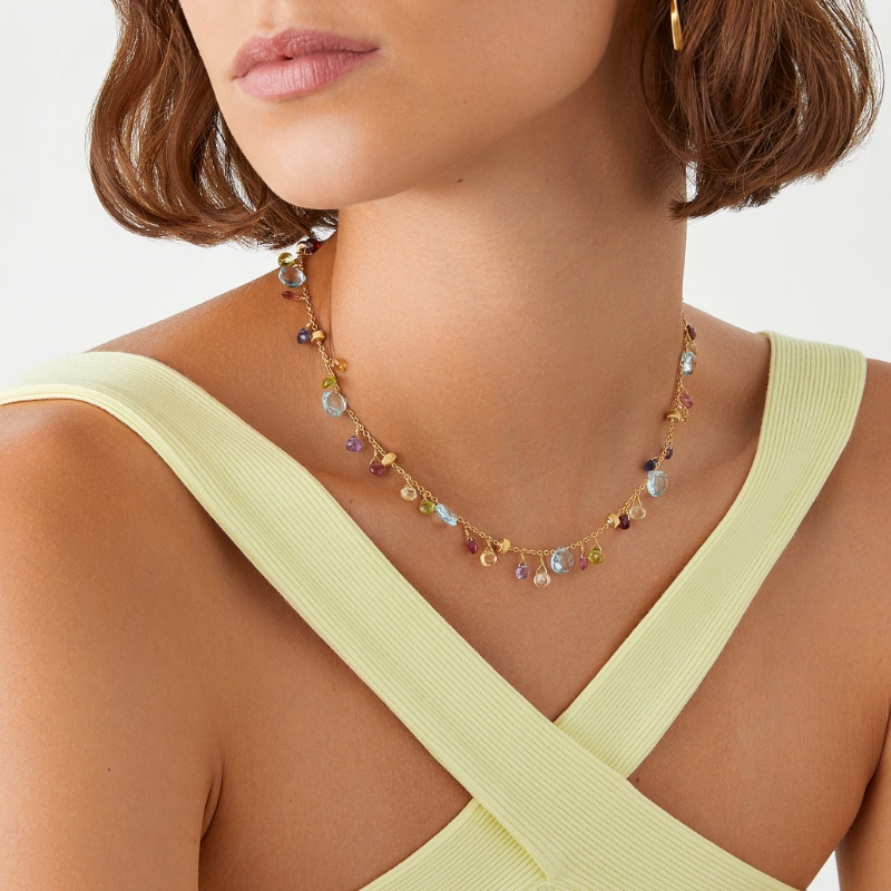 18K Yellow Gold Paradise Mixed Gemstone Necklace