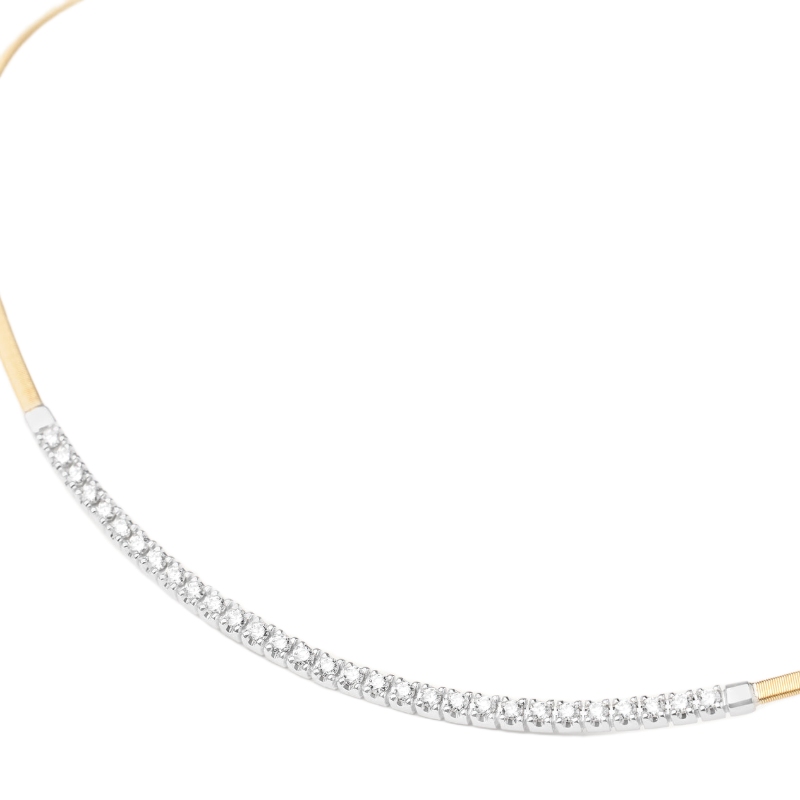 18K Yellow Gold Masai Single Strand Coil Collar With Diamond Bar