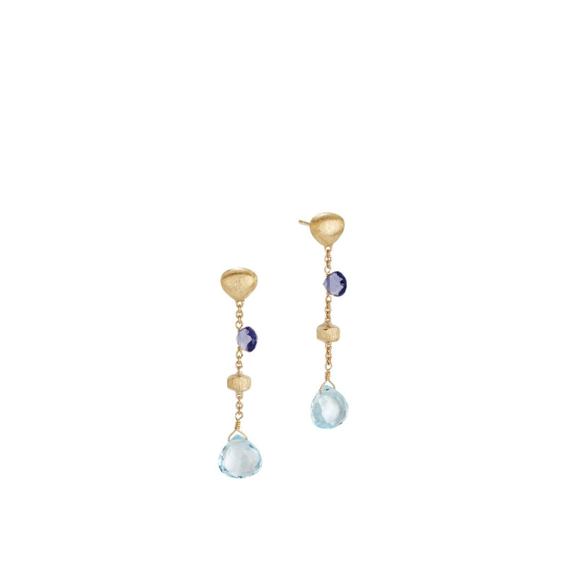 18K Yellow Gold Paradise Single-Strand Topaz & Iolite Earrings