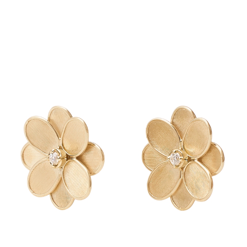 18K Yellow Gold Petali Flower Stud Earrings with Diamonds
