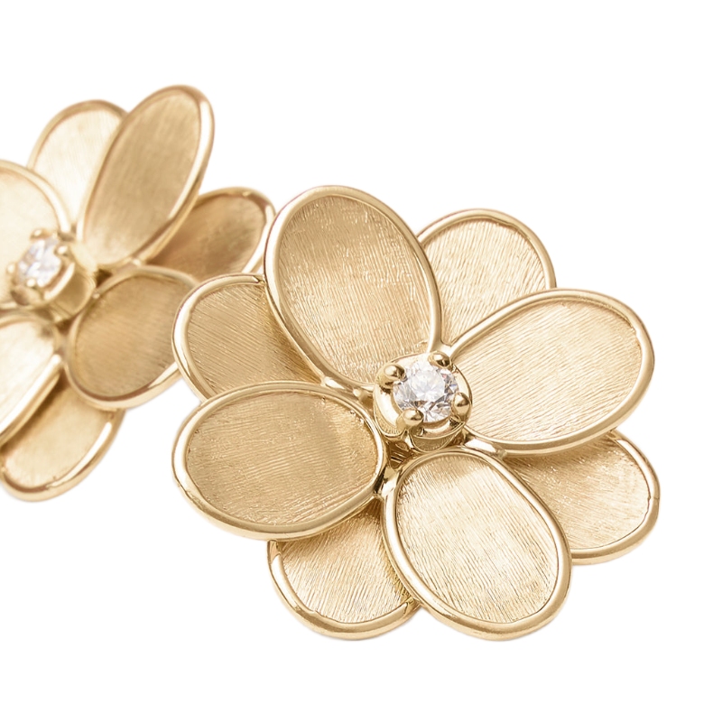 18K Yellow Gold Petali Flower Stud Earrings with Diamonds